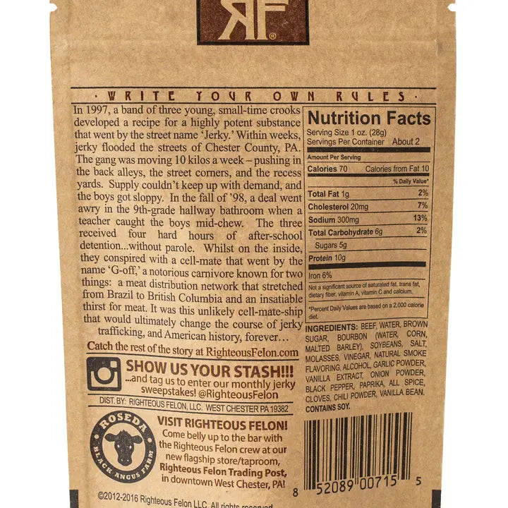 Righteous Felon Bourbon Franklin Beef Jerky